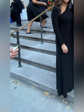 Aqua Black Long-Sleeve Halter Maxi Dress
